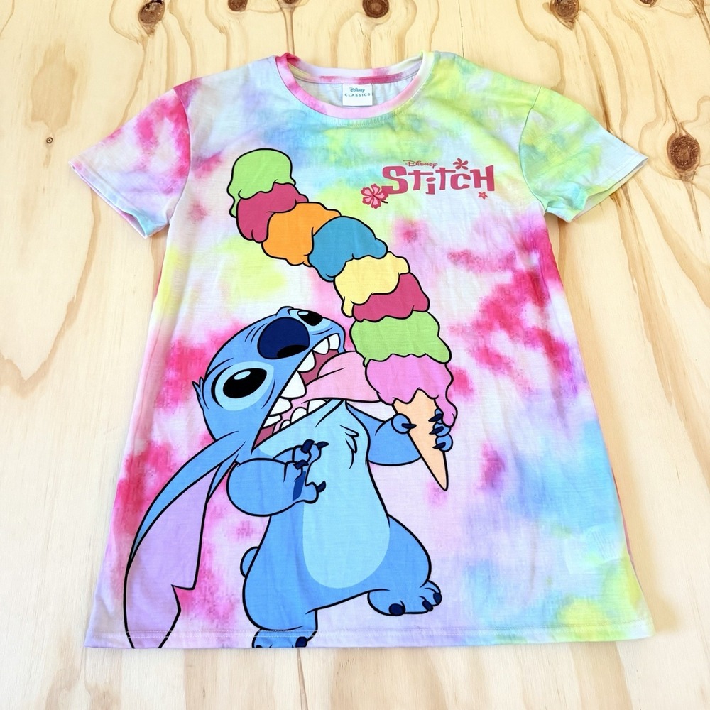 Disney Lilo & Stitch Tie Dye T Shirt Girls Size 13/14 Rainbow Ice Cream Vibrant
